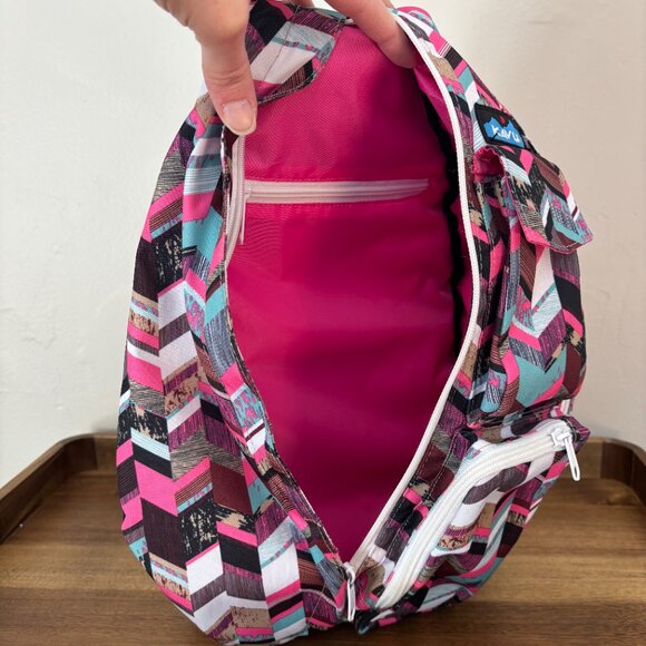 Kavu Pink Black Geometric Design Cotton Canvas Rope Sling Crossbody Backpack - Picture 10 of 12